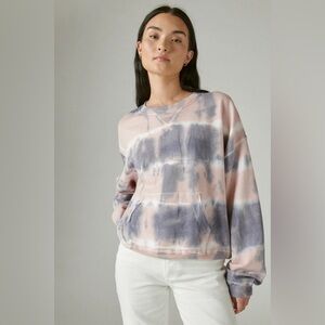 Lucky Brand Slouchy Fleece Sweatshirt Peachy Pink Gray White Tie Dye Size Small